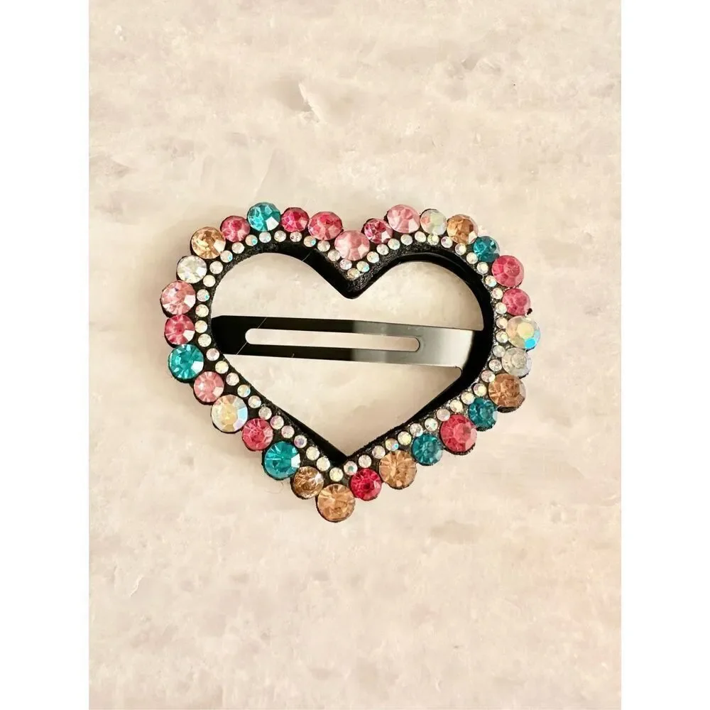 Rainbow rhinestone sparkly valentine heart hair clip